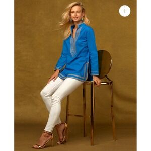 Niko Blu Maharani Tunic Cobalt‎ Blue Embroidered Gold Filigree 5 Star Size XXL